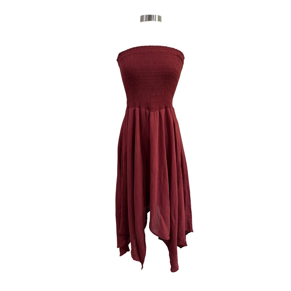 AX+ASH Rust Red Smocked Strapless Handkerchief Hem Midi Dress 3WITT0758 L